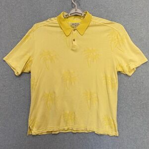 Tommy Bahama Mens 2XL Yellow Palm Tree Silk Blend Golf Polo Shirt Short Sleeve